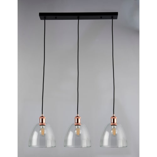 Saxby Grove Three Light LED Bar Pendant - Clear Glass, Polished Copper & Matt Black