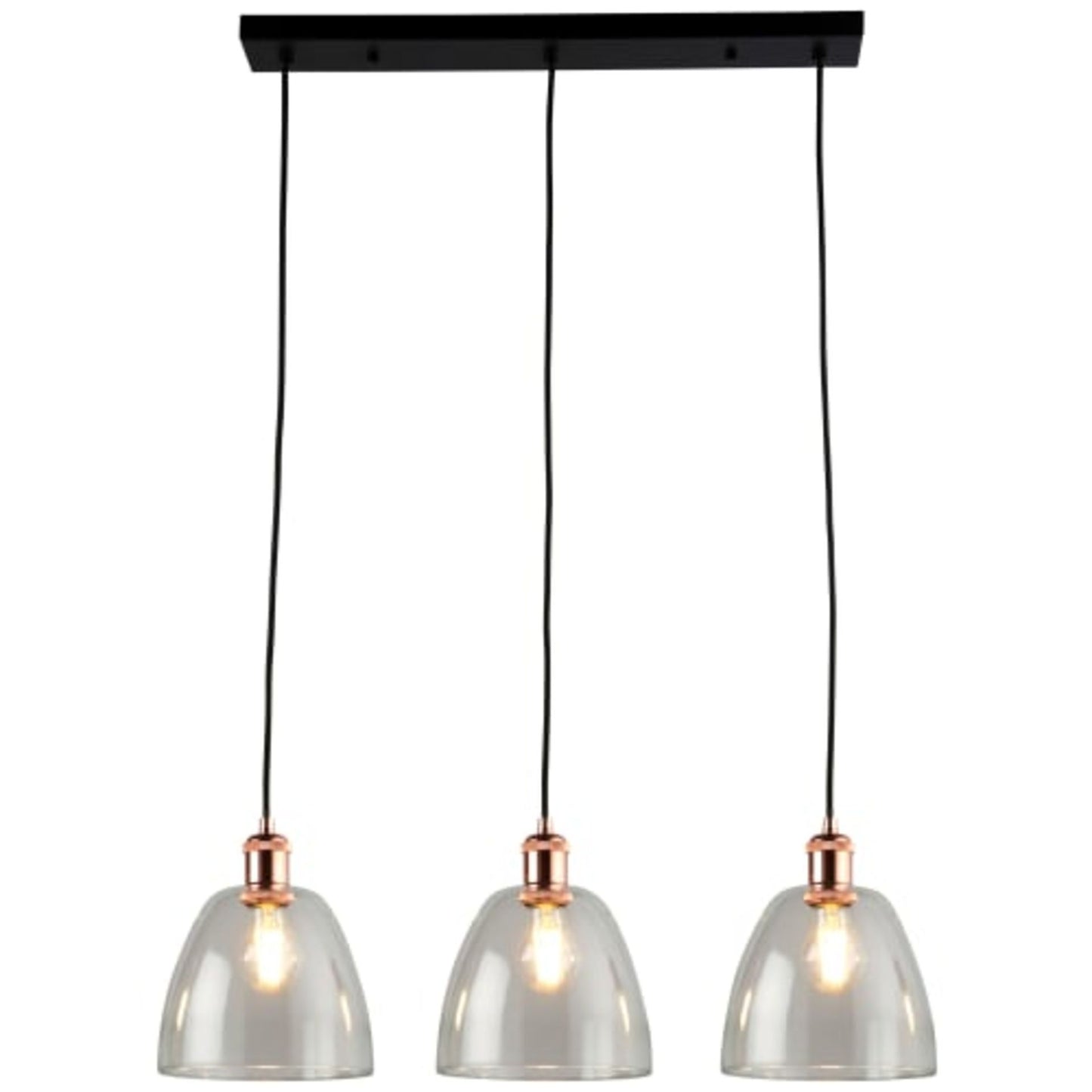 Saxby Grove Three Light Led Bar Pendant Clear Glass Polished Copper Matt